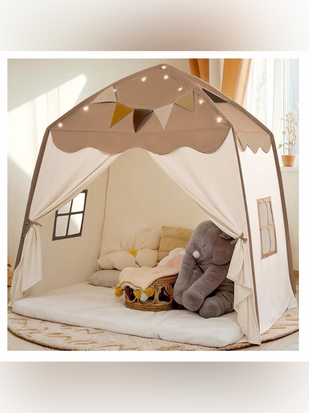 Large Kids Play Tent in Cream and Brown - Soft Cozy Hideaway